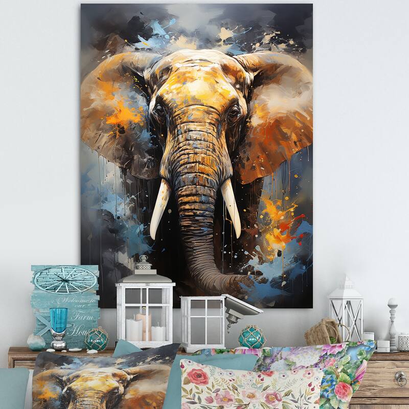 Designart "Elephant Dreams In Colors" Elephant Animal Wall Art Bed